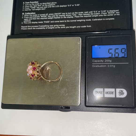 Solid Real 14K Yellow Gold Leaves Opal Ruby Bold Statement Ring Vintage Antique - Picture 14 of 17